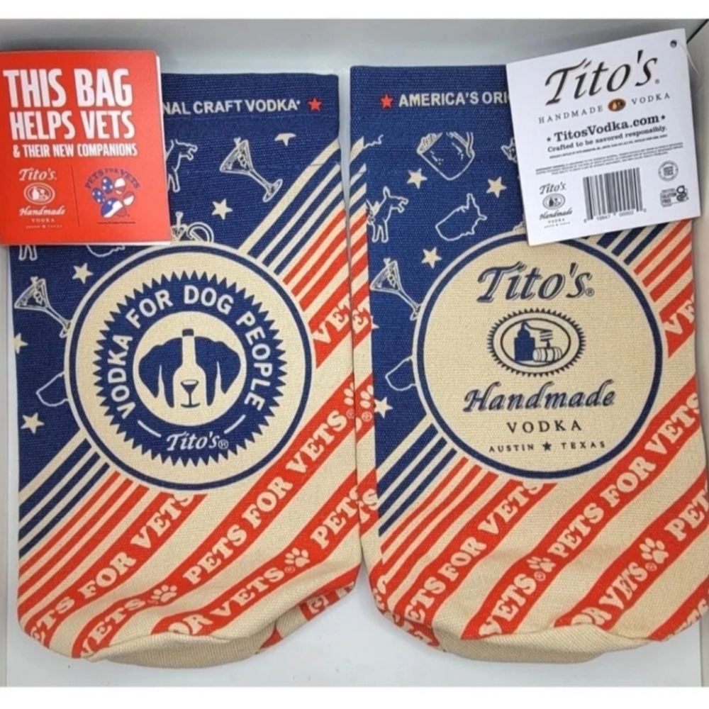 Lot 2 Tito's Handmade Vodka For Dog People Canvas Drawstring Gift Bags Red Blue
